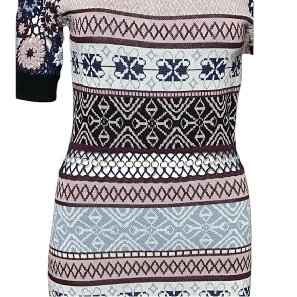 Parker Carol Crochet Flowers Bodycon Short Sleeve Knit Midi  Dress Size Small - Picture 7 of 9